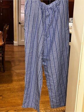 NWOT Appleseed’s Seersucker Cotton pants Lt. Blue white stripe 20 elastic waist